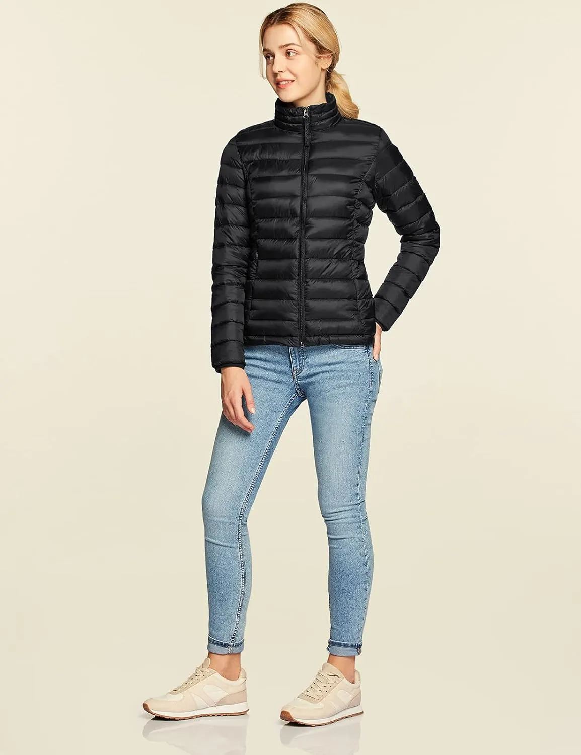 TSLA Women's Lightweight Packable Accent Puffer Jacket, Water-Resistant Winter Coat
