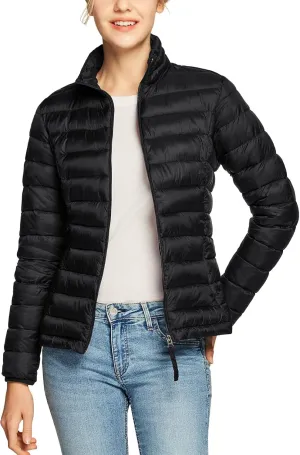 TSLA Women's Lightweight Packable Accent Puffer Jacket, Water-Resistant Winter Coat