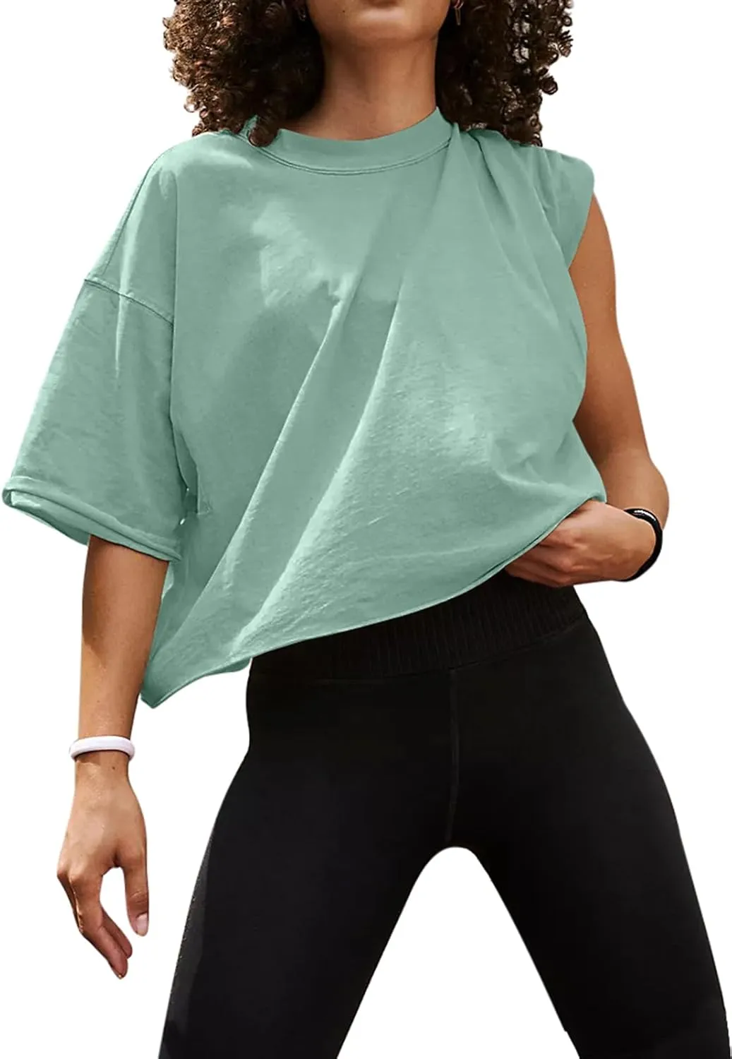 UEU Women's Comfy Basic Workout Gym Short Sleeve Crop Tops Casual Loose Oversized T-Shirts