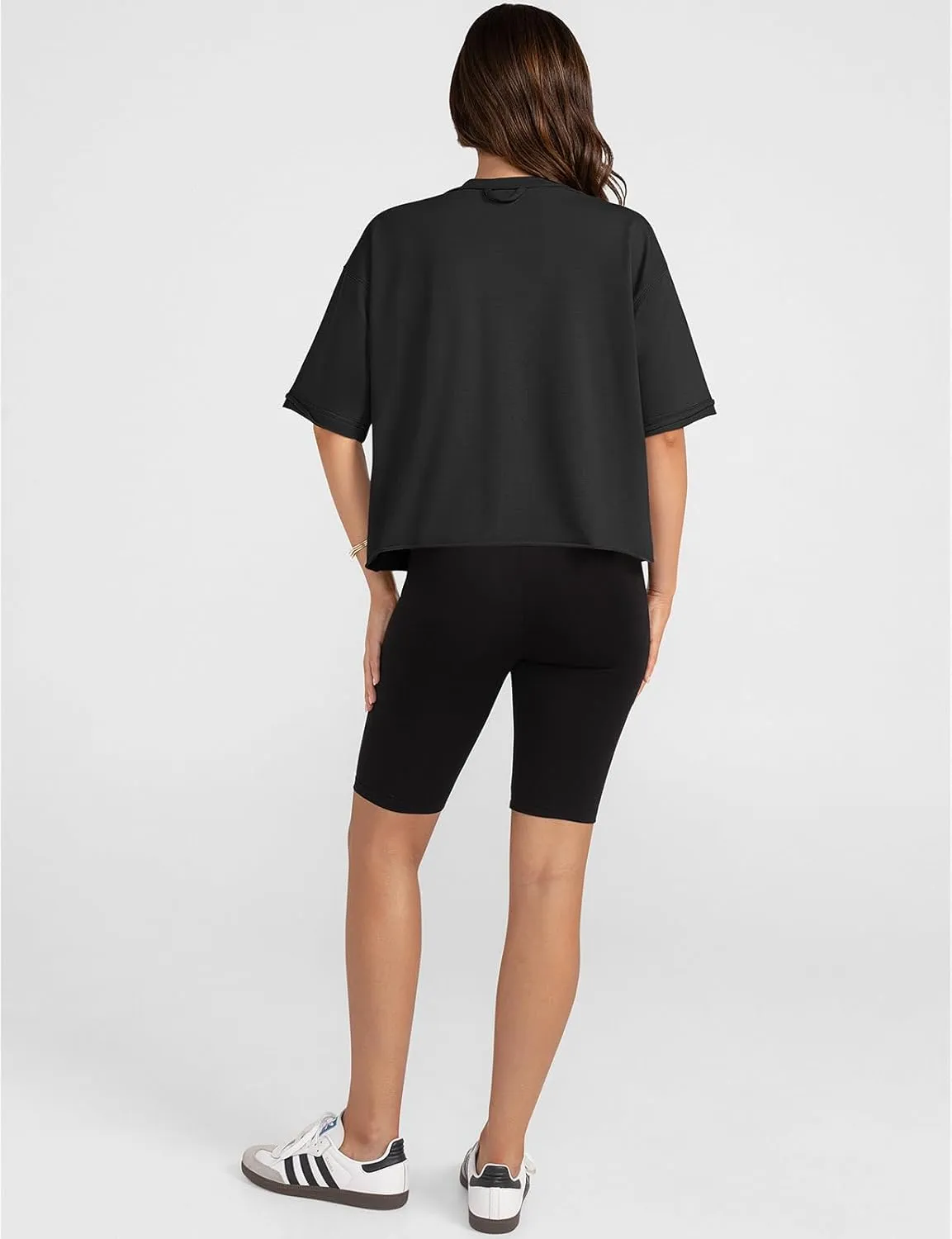 UEU Women's Comfy Basic Workout Gym Short Sleeve Crop Tops Casual Loose Oversized T-Shirts