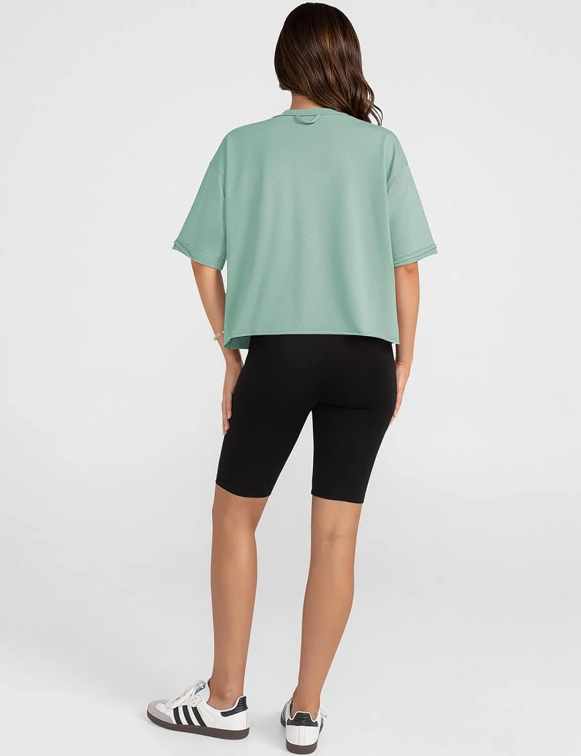UEU Women's Comfy Basic Workout Gym Short Sleeve Crop Tops Casual Loose Oversized T-Shirts