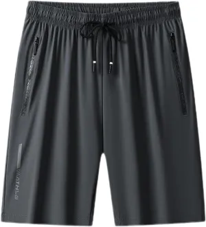 Unisex Ice Silk Quick-Dry Shorts - Breathable Elastic Waist with Zipper Pocket for Running & Gym & Hiking