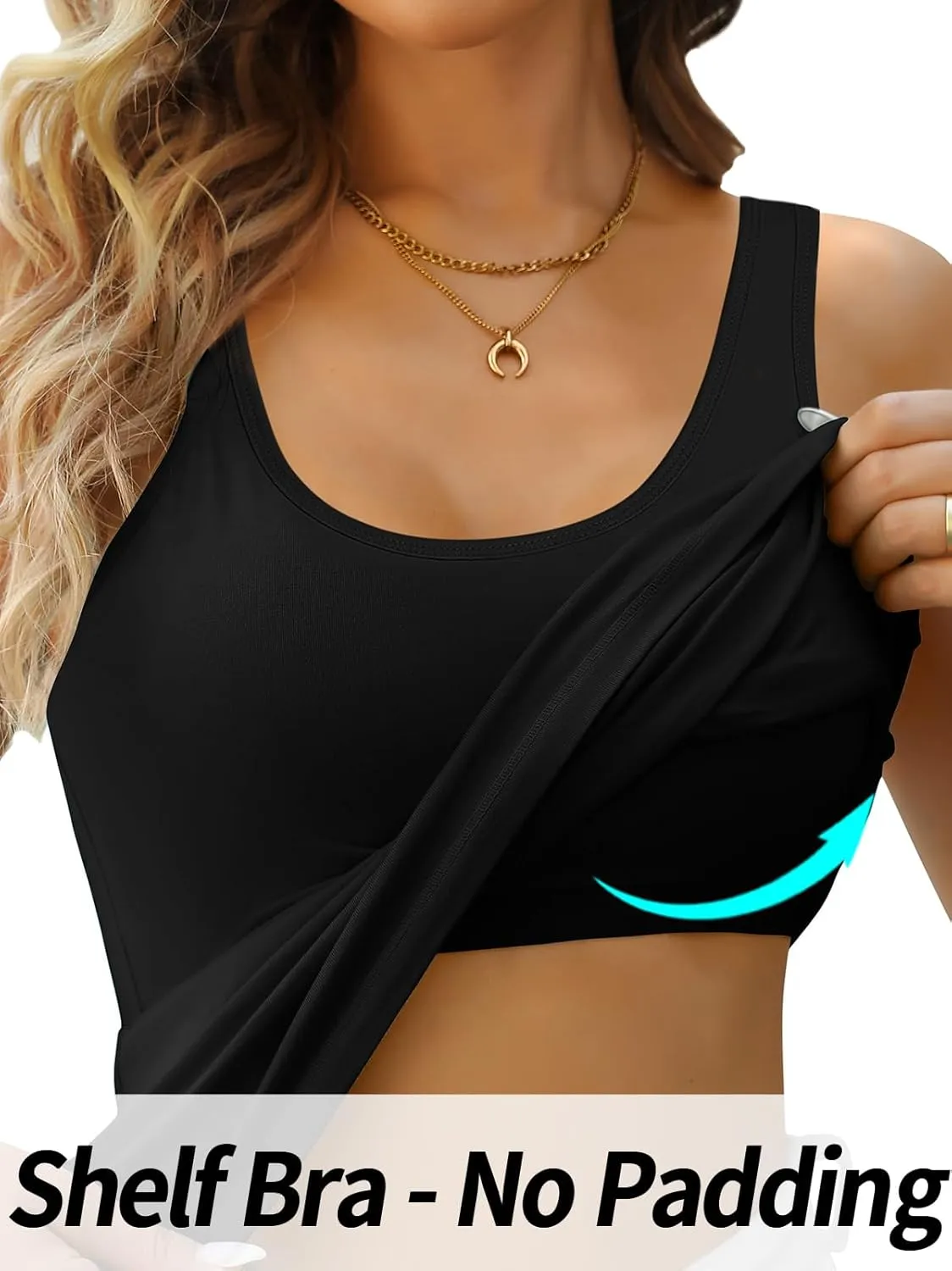 V FOR CITY Womens Shelf Bra Tank Tops Racerback Workout Camis Yoga Shirt Cotton Undershirt 2 Pack