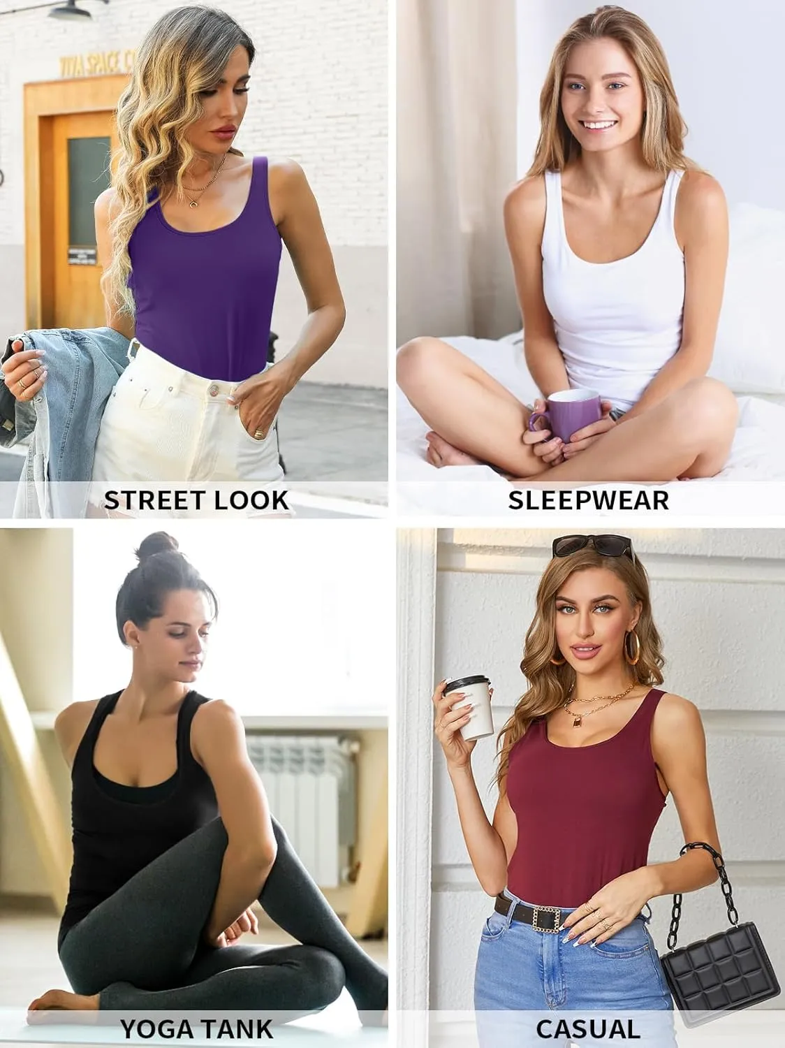 V FOR CITY Womens Shelf Bra Tank Tops Racerback Workout Camis Yoga Shirt Cotton Undershirt 2 Pack