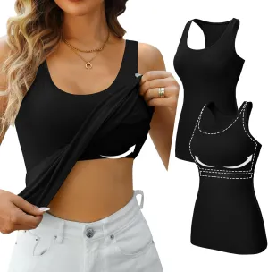 V FOR CITY Womens Shelf Bra Tank Tops Racerback Workout Camis Yoga Shirt Cotton Undershirt 2 Pack