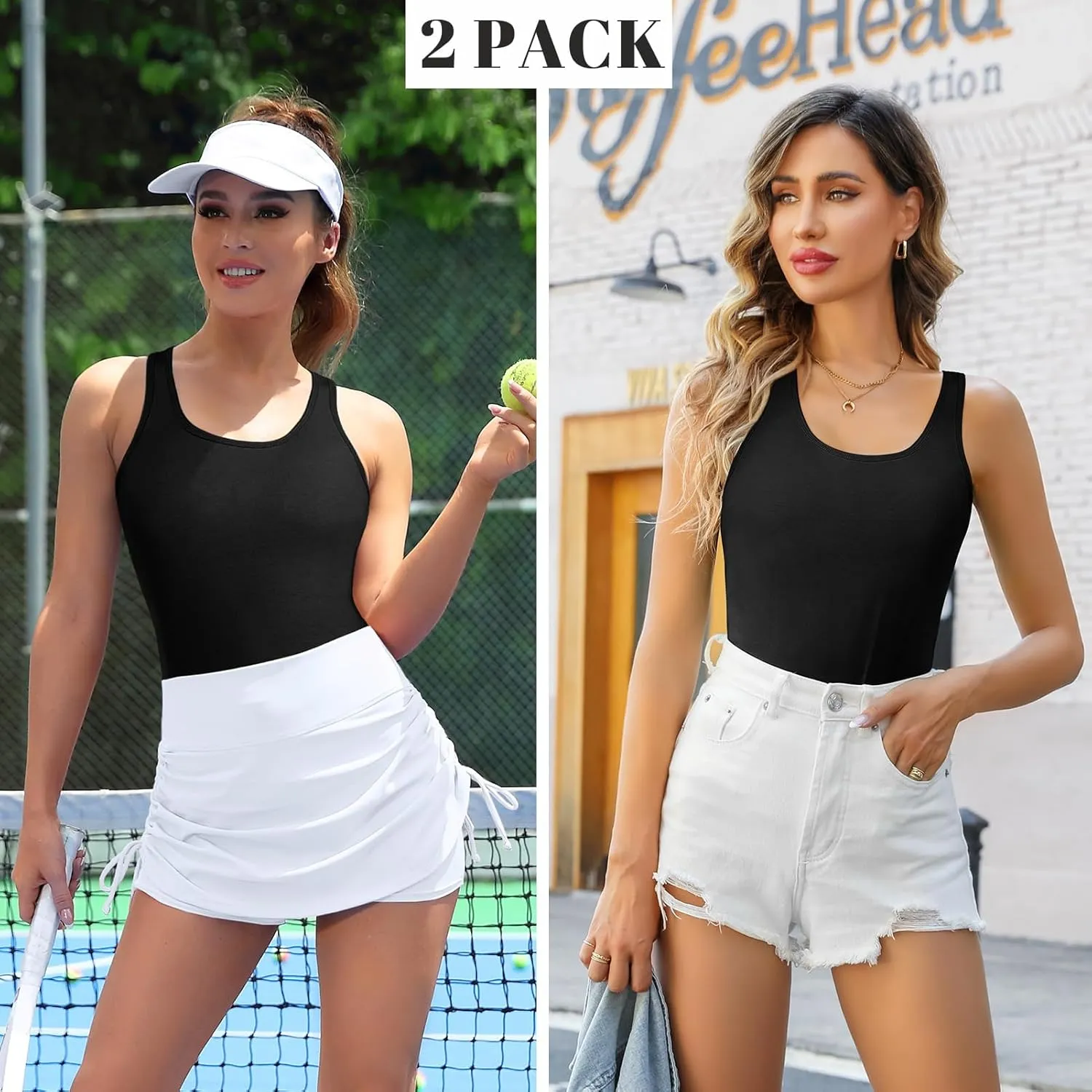 V FOR CITY Womens Shelf Bra Tank Tops Racerback Workout Camis Yoga Shirt Cotton Undershirt 2 Pack