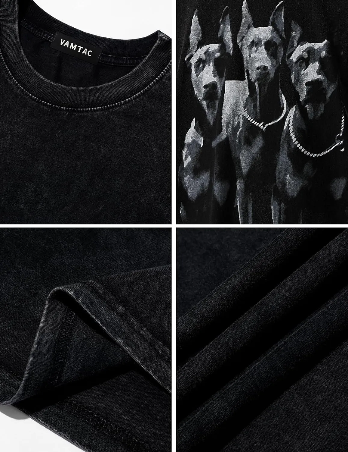 Vamtac Oversized Washed Dog Graphic Tees Vintage Streetwear T-Shirt Casual Summer Tops Unisex