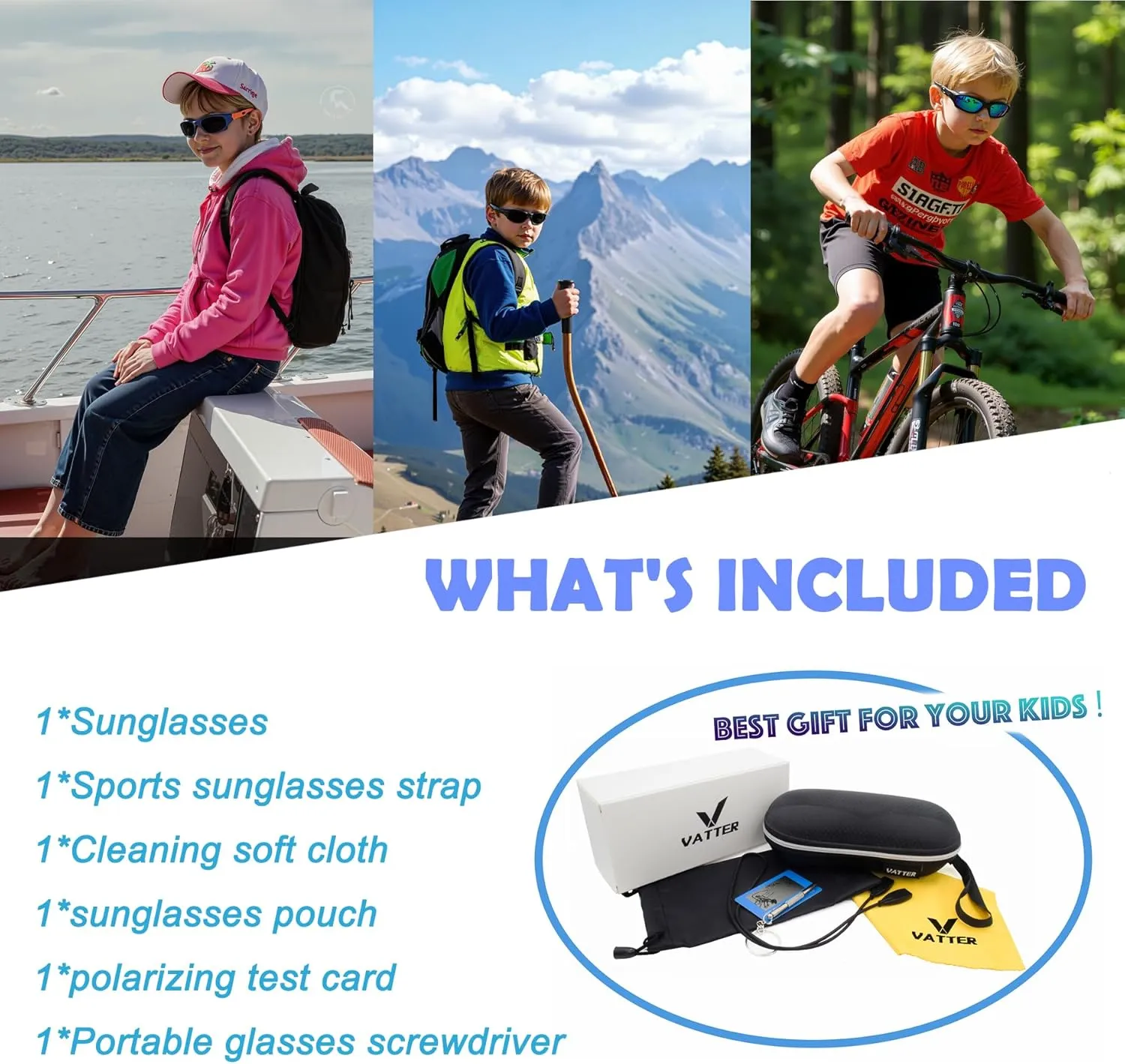 VATTER Kids Polarized Sunglasses UV400 Protection for Boys Girls Shatterproof Lightweight Baseball Sports Glasses for Outdoor
