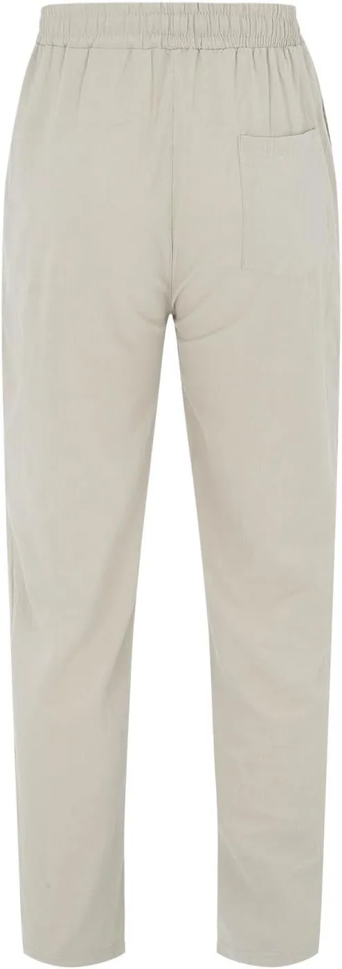 Vickyleb Men Cotton Linen Pants Casual Straight Leg Pleated Drawstring Workout Pants Relaxed Fit Tapered Trousers