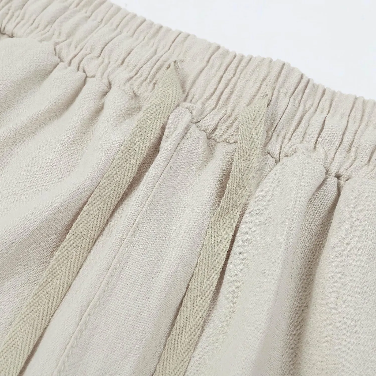 Vickyleb Men Cotton Linen Pants Casual Straight Leg Pleated Drawstring Workout Pants Relaxed Fit Tapered Trousers