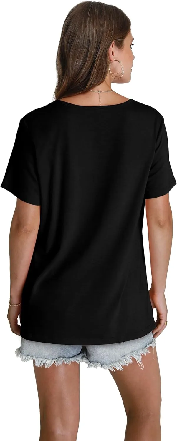 WEESO Womens T Shirts Short Sleeve Pleated Dressy Casual V Neck Summer Tops Blouses