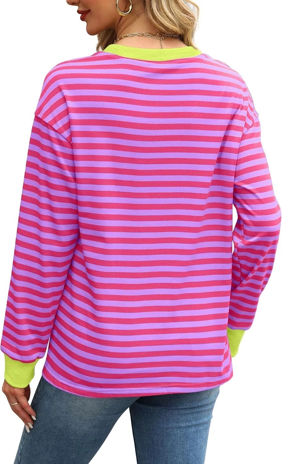 WIHOLL Womens Tunic Tops Long Sleeve Striped Shirts Crewneck Tops