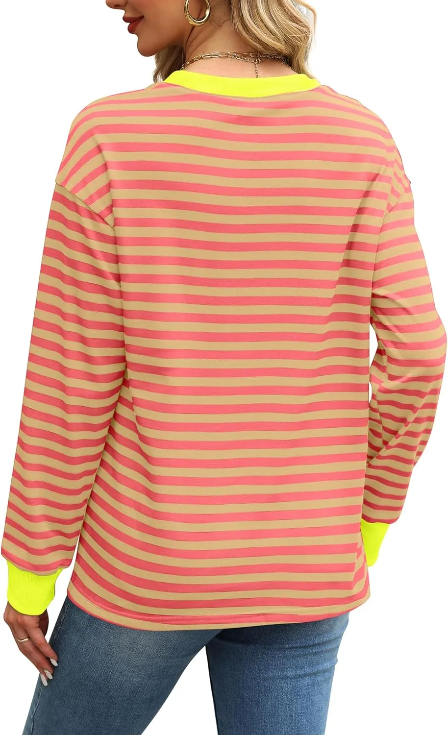 WIHOLL Womens Tunic Tops Long Sleeve Striped Shirts Crewneck Tops