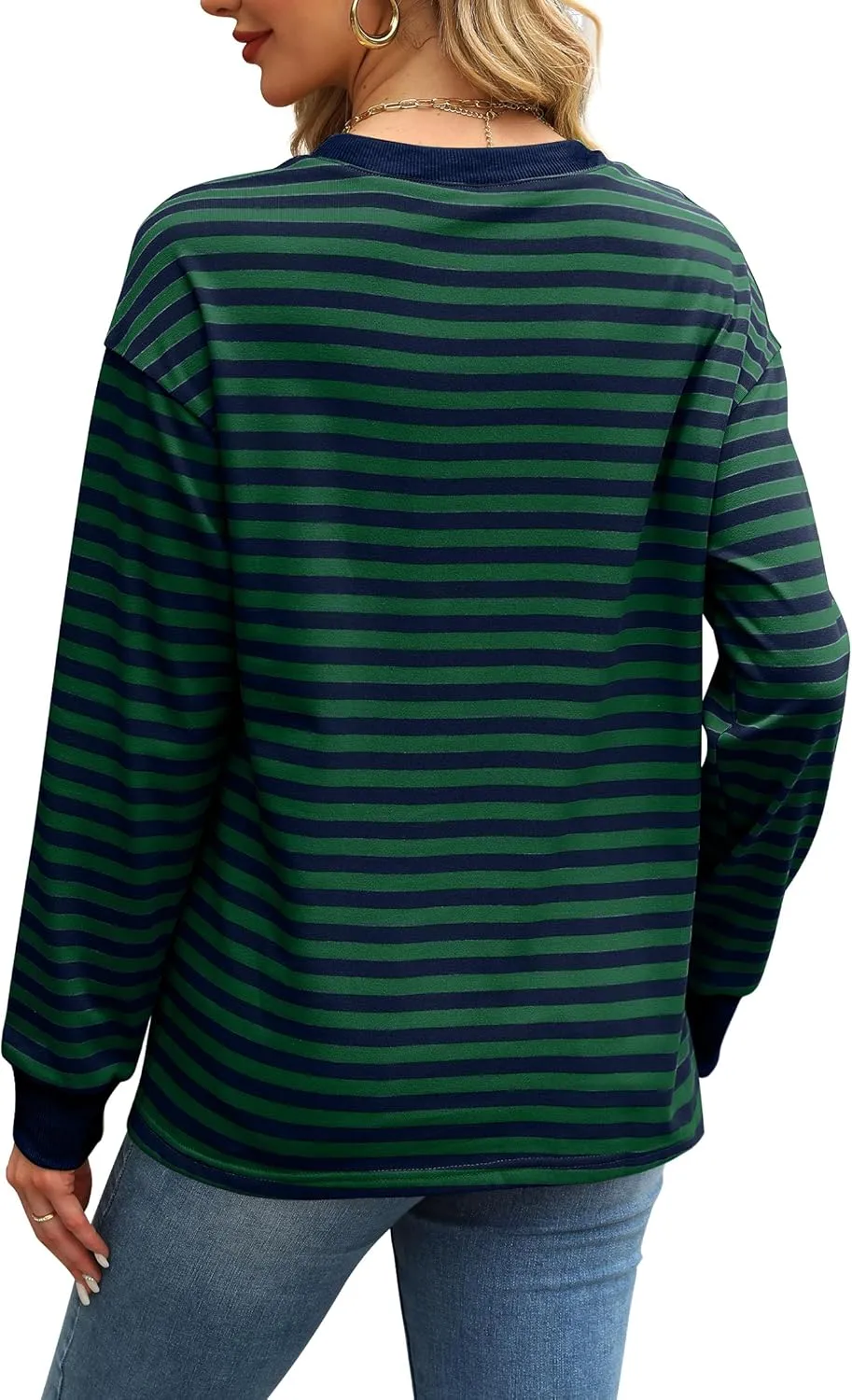 WIHOLL Womens Tunic Tops Long Sleeve Striped Shirts Crewneck Tops