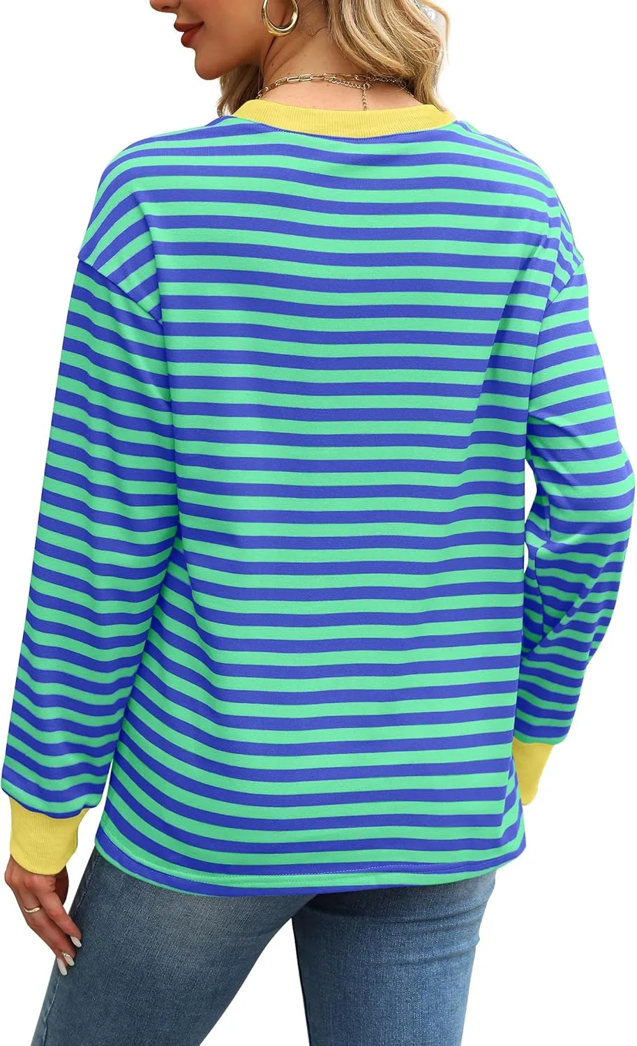WIHOLL Womens Tunic Tops Long Sleeve Striped Shirts Crewneck Tops