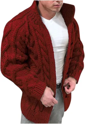Winter Sweater for Men Ribbed Button Down Knit Coats Fashion Stand Collar Long Sleeve Solid Color Cardigan Sweater