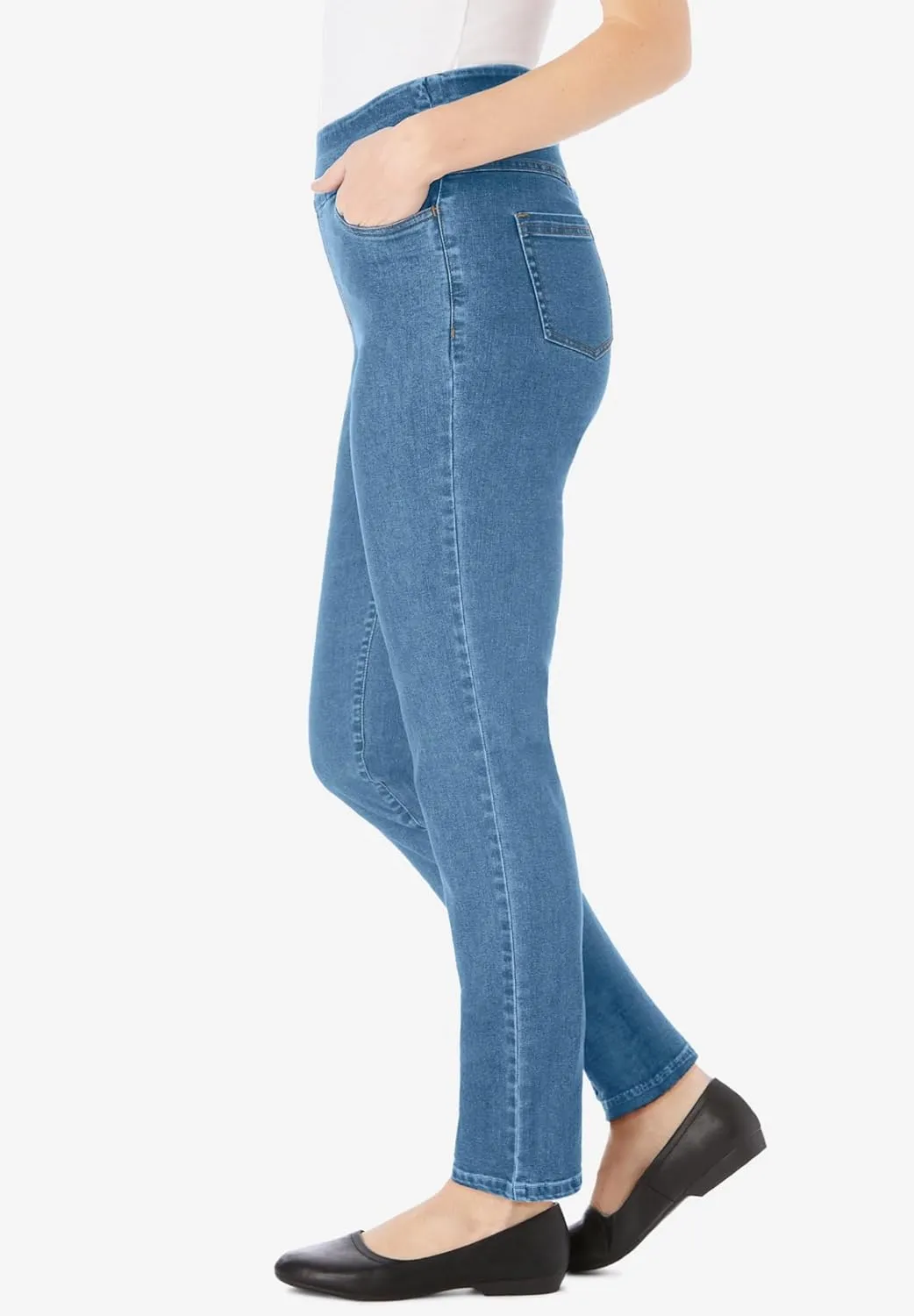Woman Within Women's Plus Size Flex-Fit Pull-On Straight-Leg Denim Jean