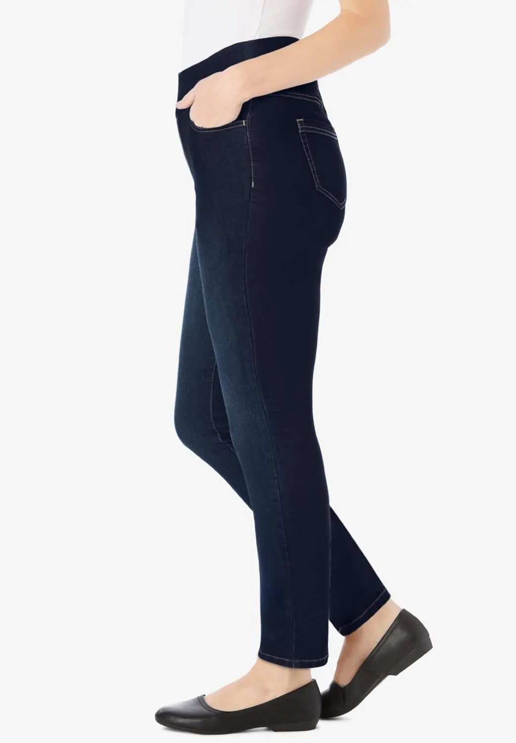 Woman Within Women's Plus Size Flex-Fit Pull-On Straight-Leg Denim Jean