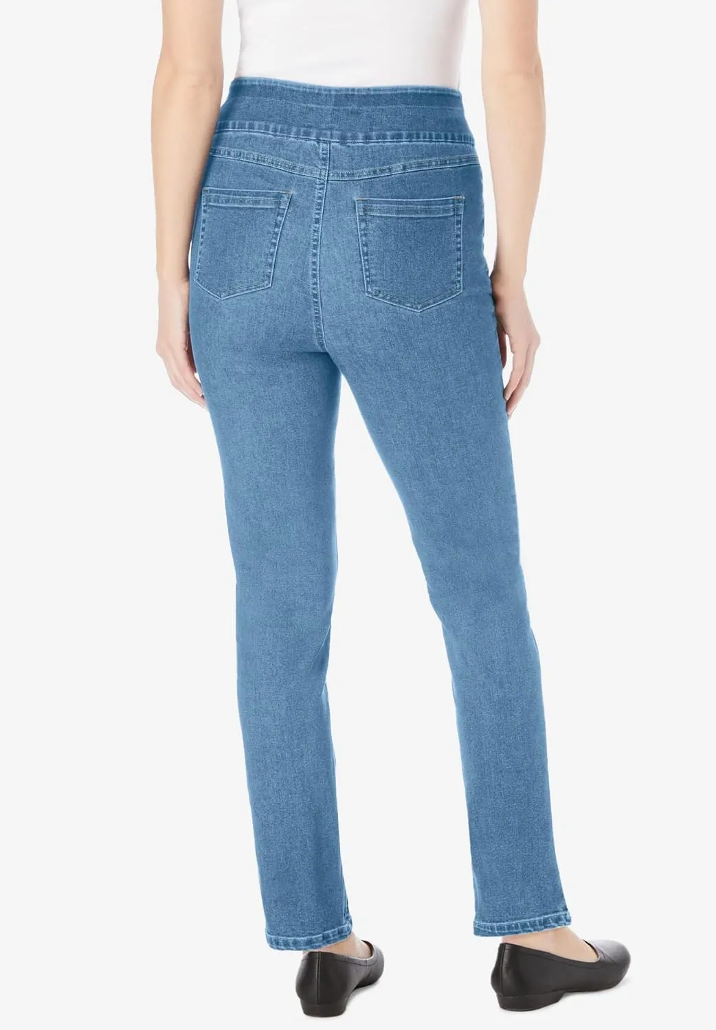 Woman Within Women's Plus Size Flex-Fit Pull-On Straight-Leg Denim Jean