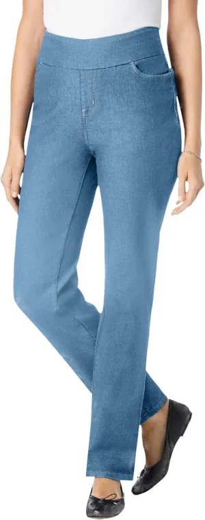 Woman Within Women's Plus Size Flex-Fit Pull-On Straight-Leg Denim Jean