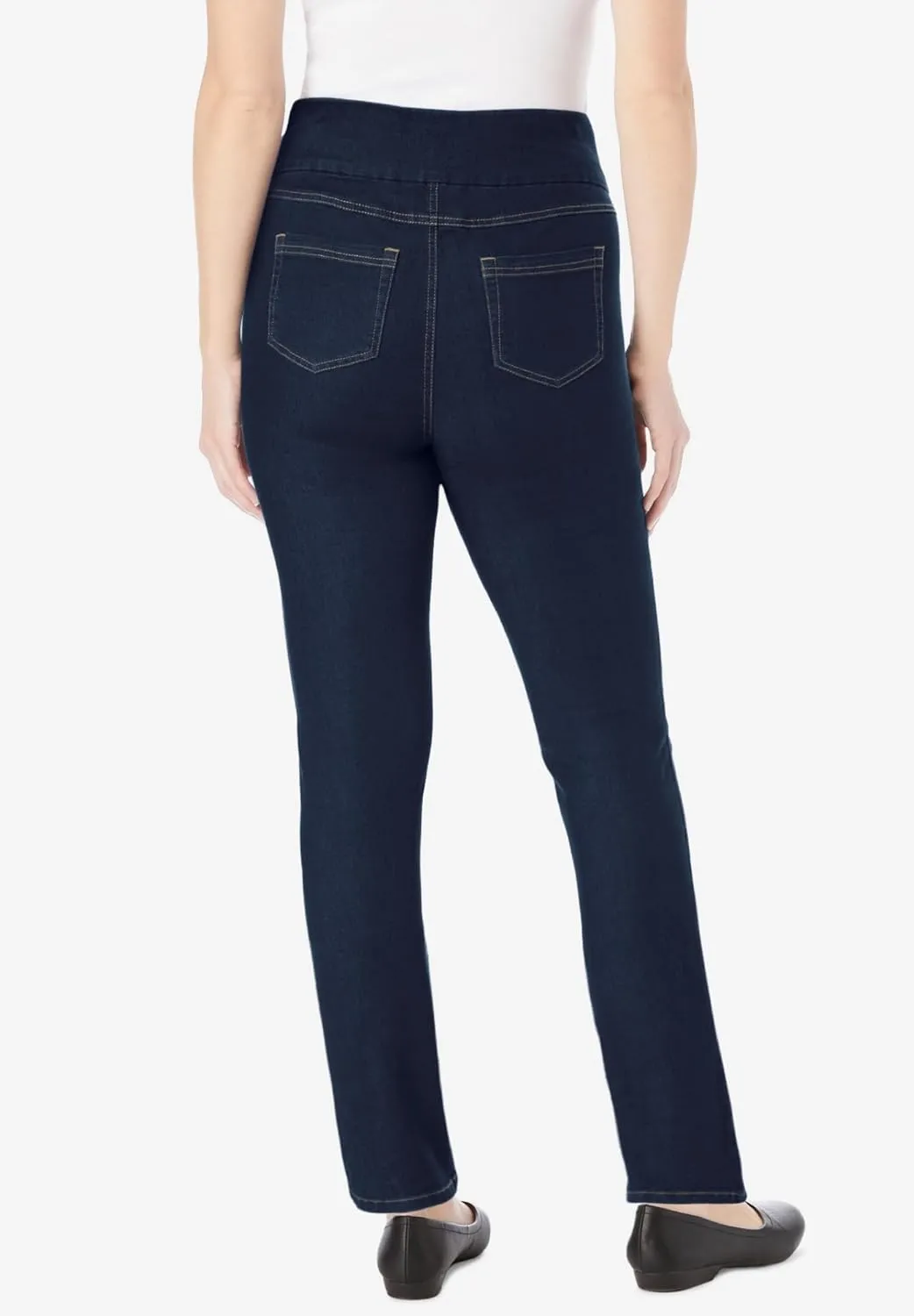 Woman Within Women's Plus Size Flex-Fit Pull-On Straight-Leg Denim Jean