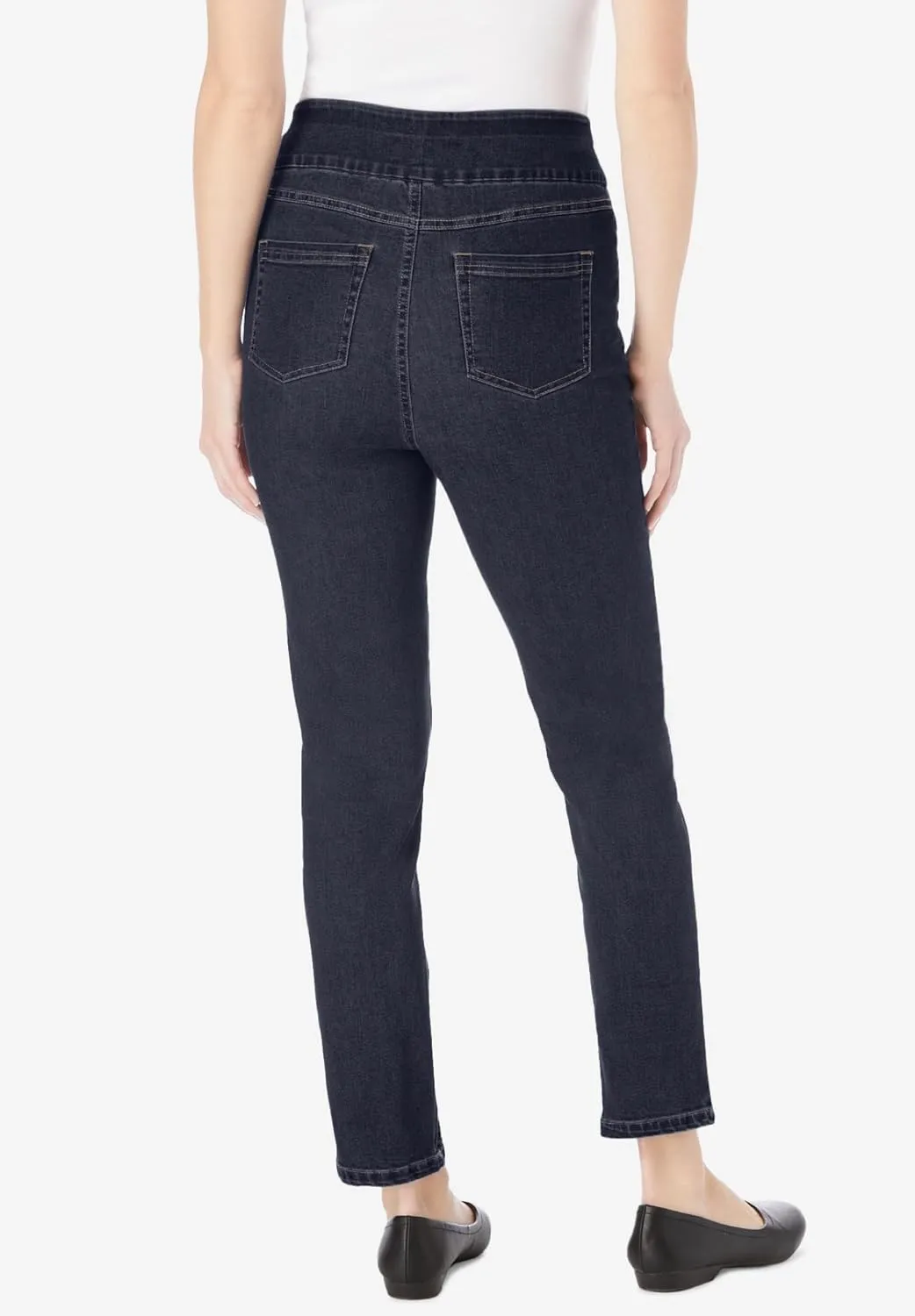 Woman Within Women's Plus Size Flex-Fit Pull-On Straight-Leg Denim Jean