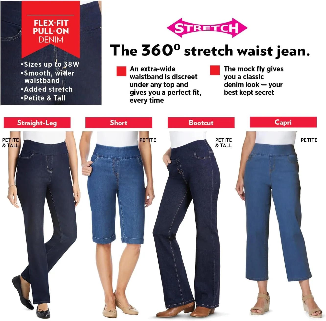 Woman Within Women's Plus Size Flex-Fit Pull-On Straight-Leg Denim Jean