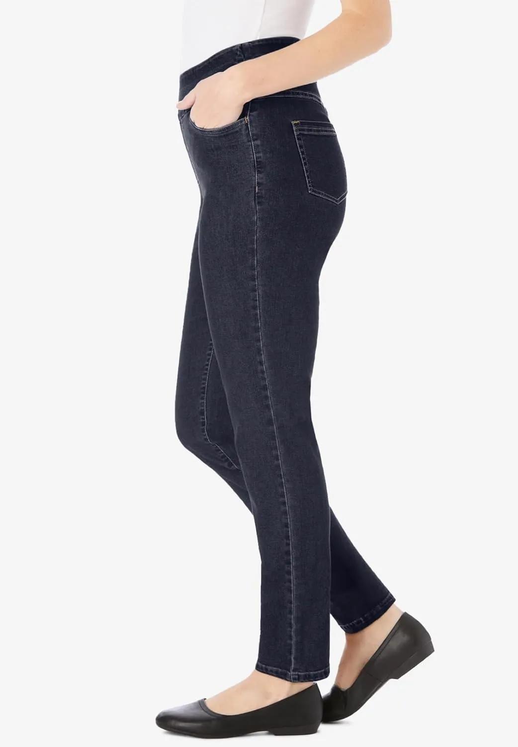 Woman Within Women's Plus Size Flex-Fit Pull-On Straight-Leg Denim Jean