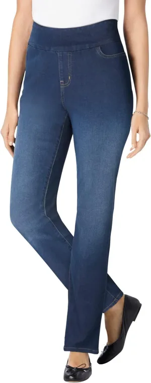 Woman Within Women's Plus Size Flex-Fit Pull-On Straight-Leg Denim Jean
