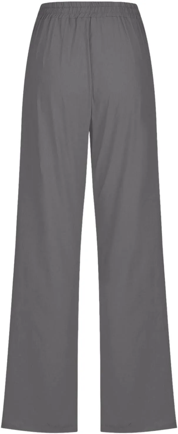 Women Casual Straight Leg Pants Lightweight Summer Relax Fit Elastic Waist Lounge Trousers Solid Color Outfits Comfy