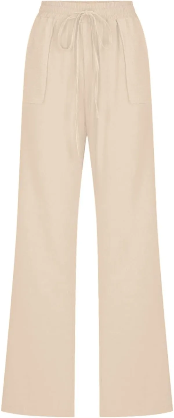 Women Casual Straight Leg Pants Lightweight Summer Relax Fit Elastic Waist Lounge Trousers Solid Color Outfits Comfy
