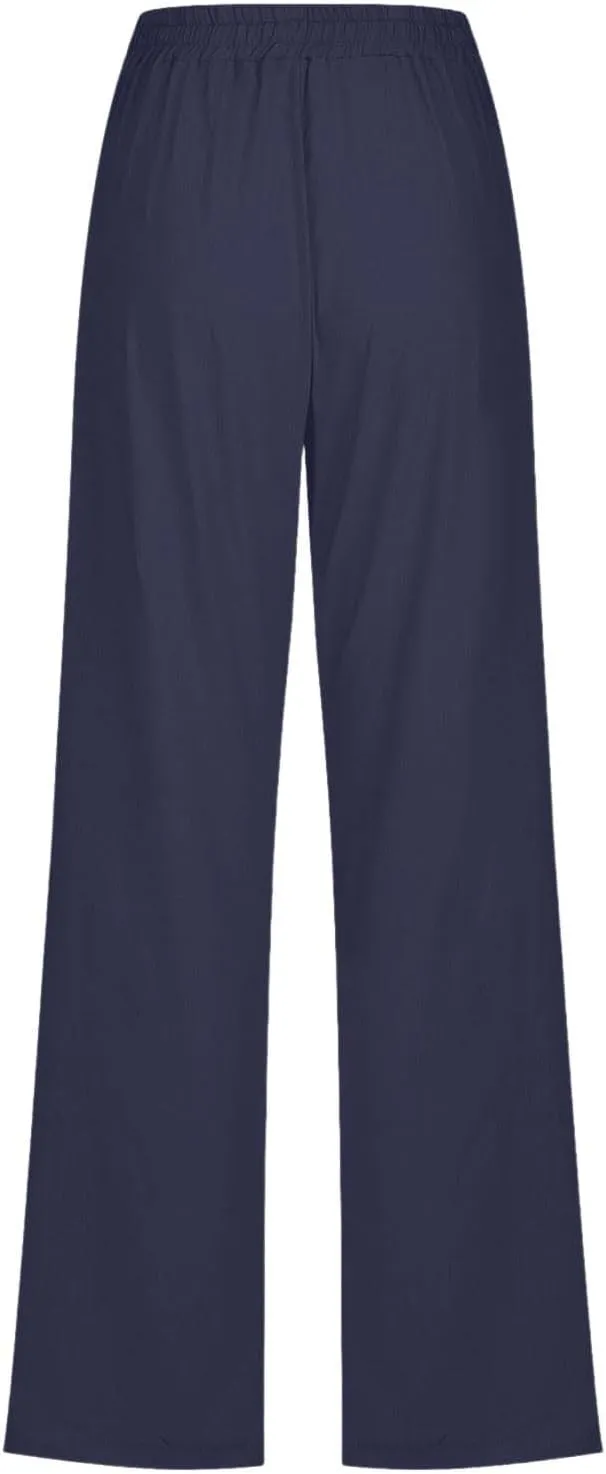 Women Casual Straight Leg Pants Lightweight Summer Relax Fit Elastic Waist Lounge Trousers Solid Color Outfits Comfy