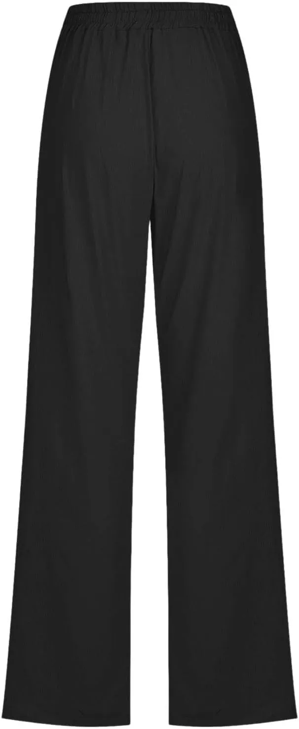 Women Casual Straight Leg Pants Lightweight Summer Relax Fit Elastic Waist Lounge Trousers Solid Color Outfits Comfy