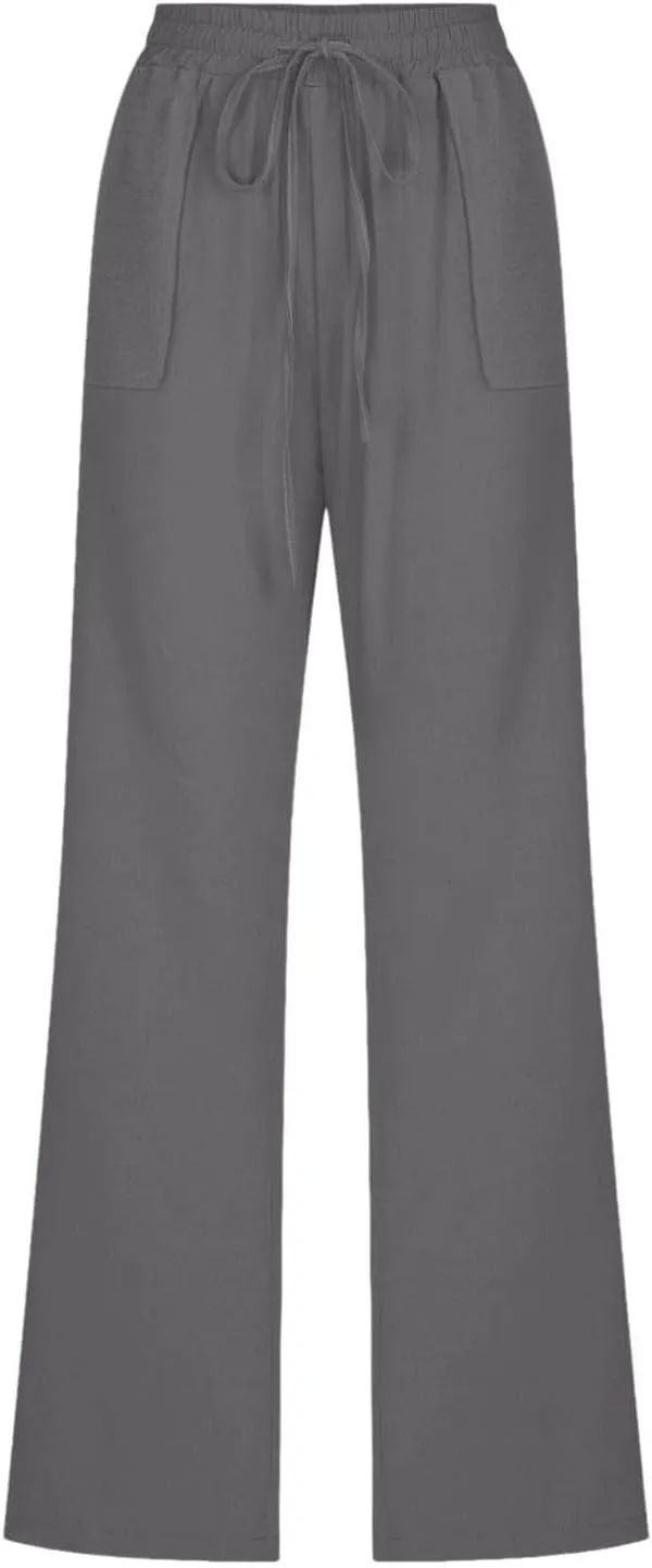 Women Casual Straight Leg Pants Lightweight Summer Relax Fit Elastic Waist Lounge Trousers Solid Color Outfits Comfy