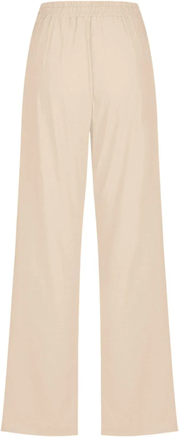 Women Casual Straight Leg Pants Lightweight Summer Relax Fit Elastic Waist Lounge Trousers Solid Color Outfits Comfy