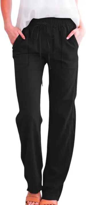 Women Casual Straight Leg Pants Lightweight Summer Relax Fit Elastic Waist Lounge Trousers Solid Color Outfits Comfy