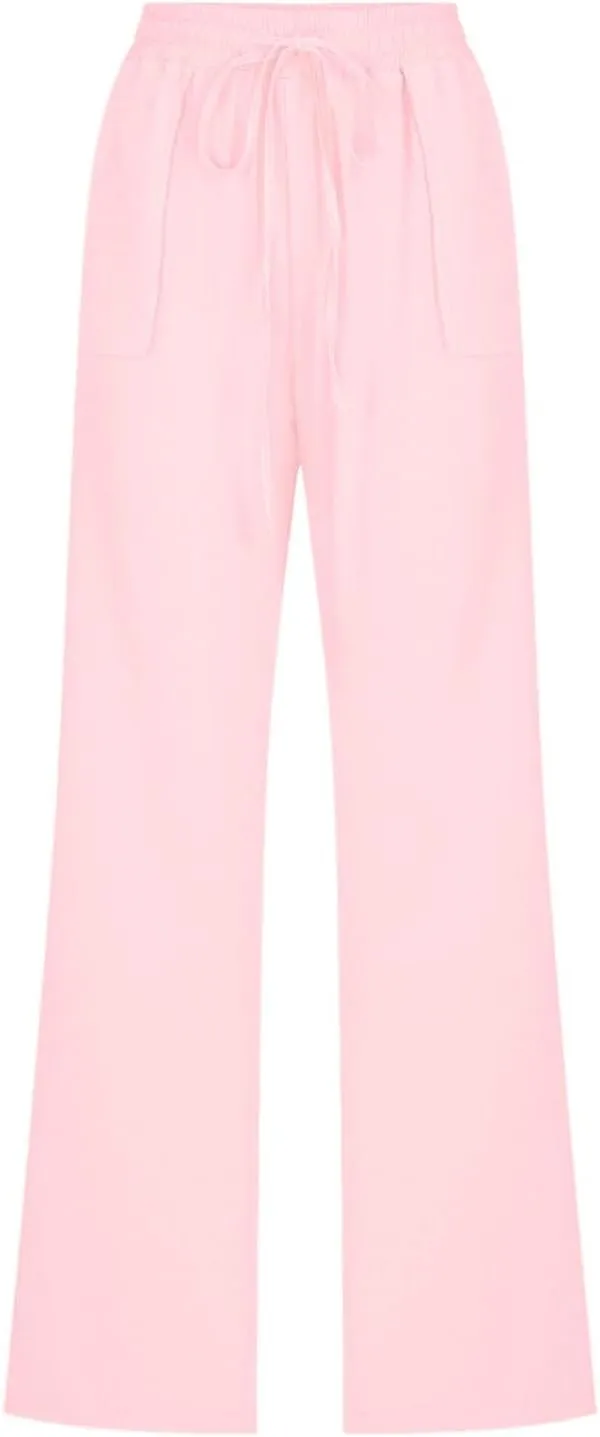 Women Cotton Linen Pants Casual Summer High Waist Drawstring Straight Leg Trousers Relax Fit Lightweight Sport Pants