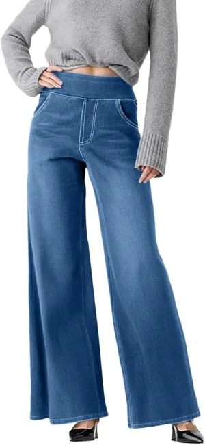 Women High Waisted Wide Leg Jeans Stylish Denim Pant for Party Wear Street Style Office Relax Fit Palazzo Casual Jean