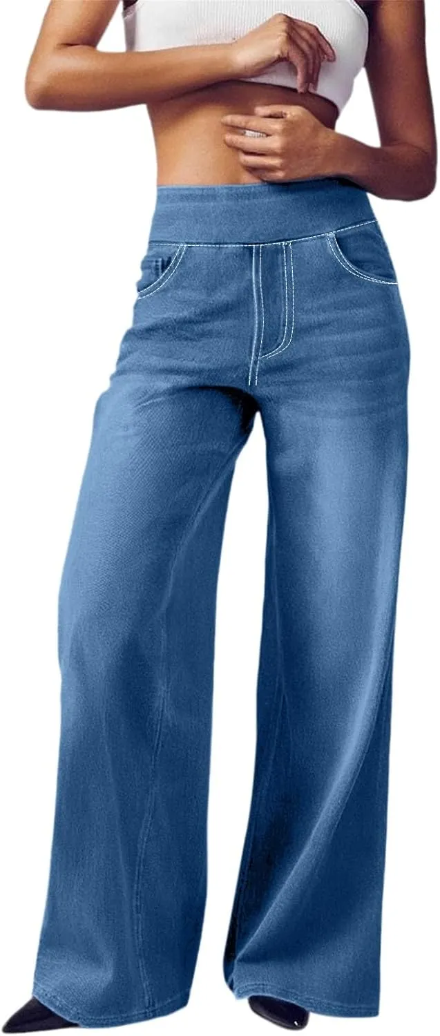Women High Waisted Wide Leg Jeans Stylish Denim Pant for Party Wear Street Style Office Relax Fit Palazzo Casual Jean