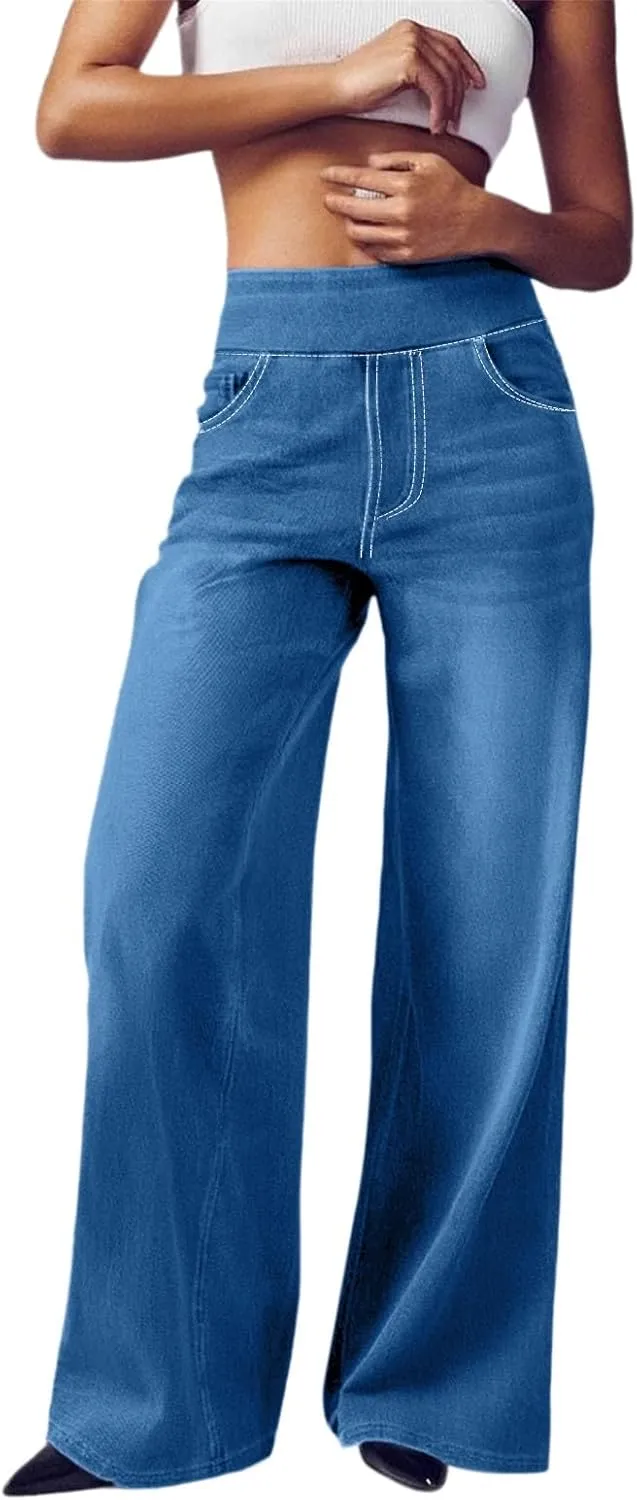 Women High Waisted Wide Leg Jeans Stylish Denim Pant for Party Wear Street Style Office Relax Fit Palazzo Casual Jean