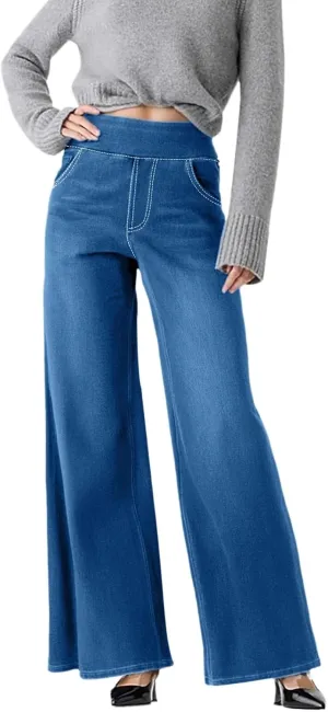Women High Waisted Wide Leg Jeans Stylish Denim Pant for Party Wear Street Style Office Relax Fit Palazzo Casual Jean