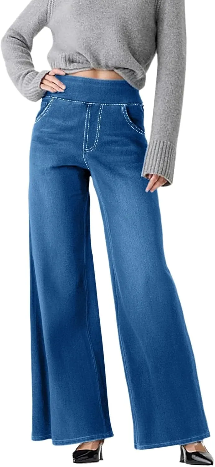 Women High Waisted Wide Leg Jeans Stylish Denim Pant for Party Wear Street Style Office Relax Fit Palazzo Casual Jean
