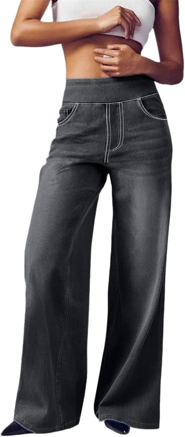 Women High Waisted Wide Leg Jeans Stylish Denim Pant for Party Wear Street Style Office Relax Fit Palazzo Casual Jean