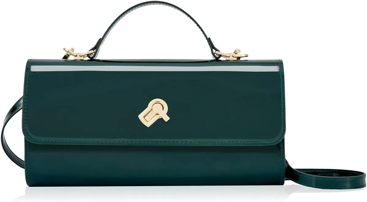 Women Metallic PU Leather Evening Clutch Purse Handbag Crossbody Shoulder Bag Square Box Bag Chic Handbag