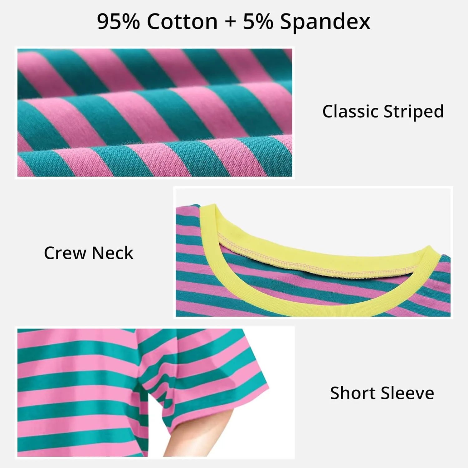 Women Oversized Striped Tshirts Short Sleeve Color Block Summer Tops Crewneck Casual Loose Basic Tee Shirts