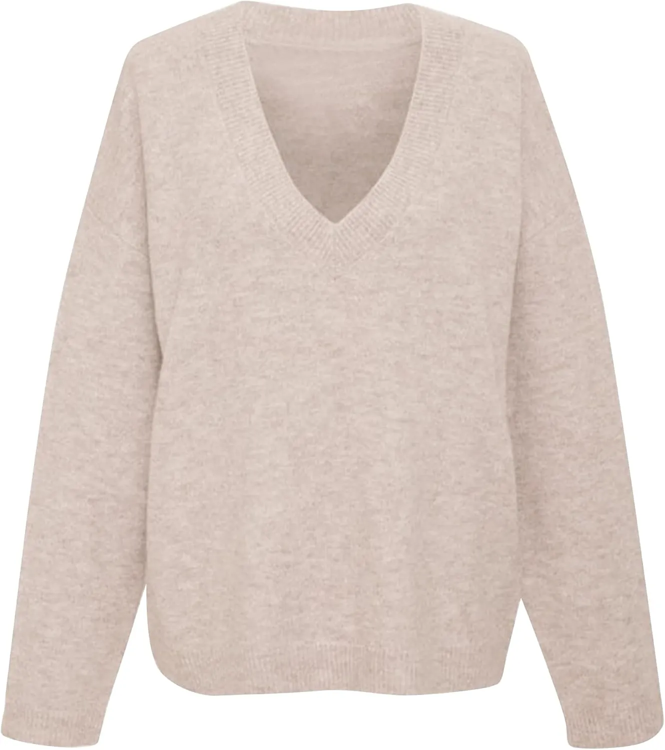 Women Oversized V Neck Pullover Sweater Tops Loose Fit Drop Shoulder Knitwear Jumper Tops Preppy Fall Clothes