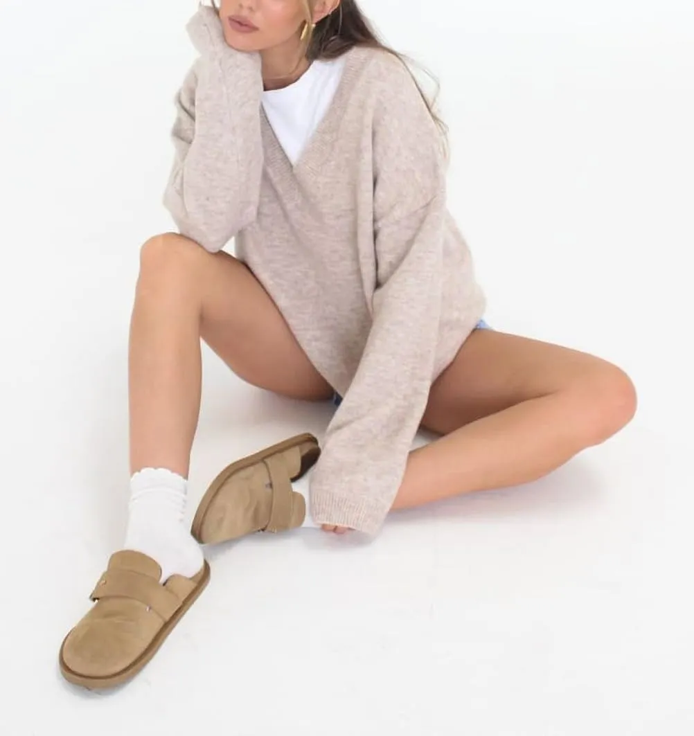 Women Oversized V Neck Pullover Sweater Tops Loose Fit Drop Shoulder Knitwear Jumper Tops Preppy Fall Clothes