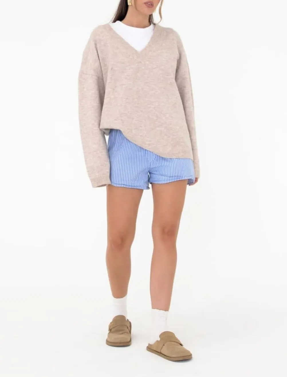 Women Oversized V Neck Pullover Sweater Tops Loose Fit Drop Shoulder Knitwear Jumper Tops Preppy Fall Clothes