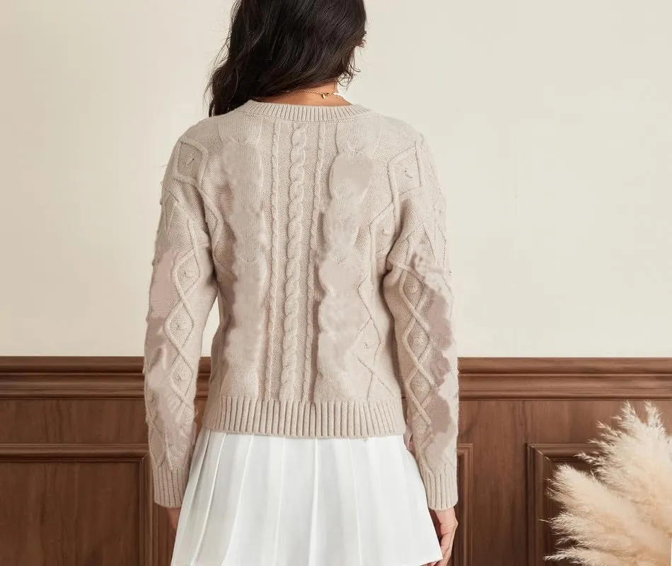 Women Ribbon Sweater Long Sleeve Crewneck Cable Knit Crop Pullover Sweaters Coquette Lace Up Bow Chunky Sweater Top