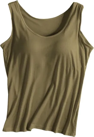 Women Shelf Bra Camisoles Tops Adjustable Strap Camis Tanks Stretch Cotton Layering Undershirts